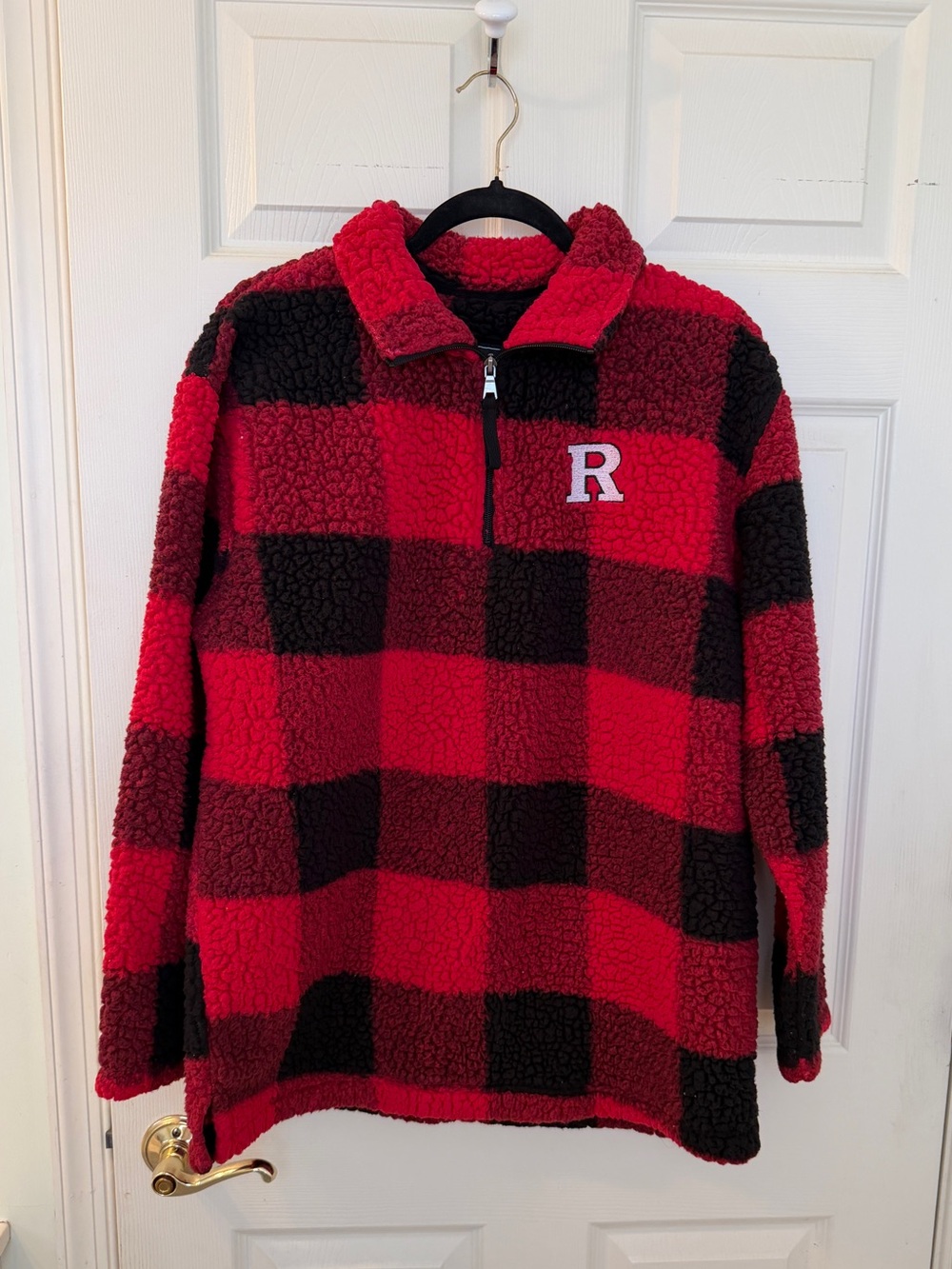 Rutgers Limited Edition Holiday Red and Black Sherpa Quarter-Zip Unisex Large